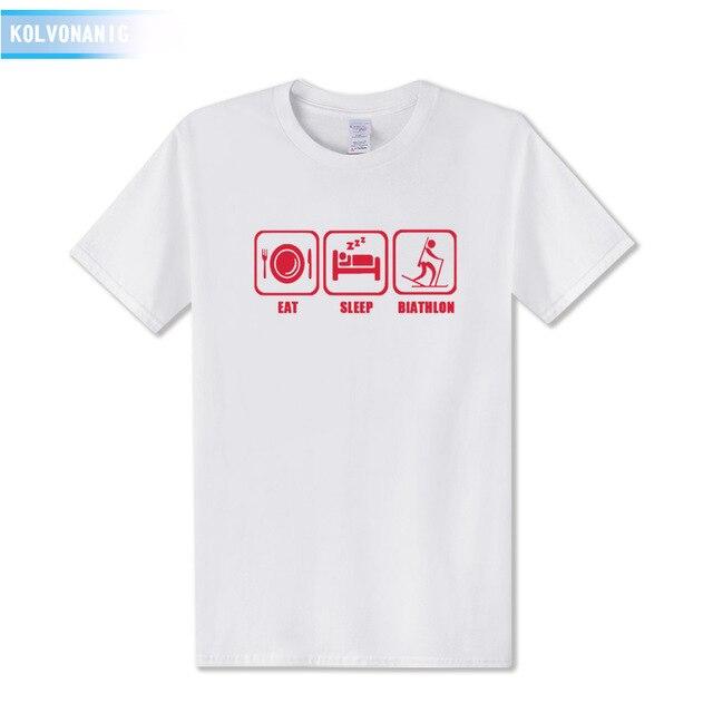 KOLVONANIG 2017 New Dresses For Men Funny Eat Sleep Biathlon Printed T Shirt Men's T-Shirt Short Sleeve Man Clothing Plus Size