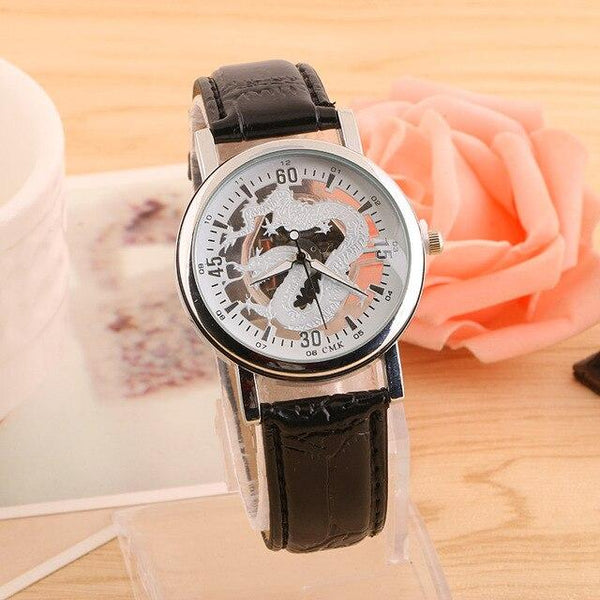 New Watch Men Business Fashion Skeleton Engraving Hollow Reloj Hombre Dress Wristwatch Leather Band Women Clock Relojes Mujer