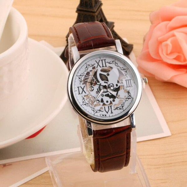 New Watch Men Business Fashion Skeleton Engraving Hollow Reloj Hombre Dress Wristwatch Leather Band Women Clock Relojes Mujer