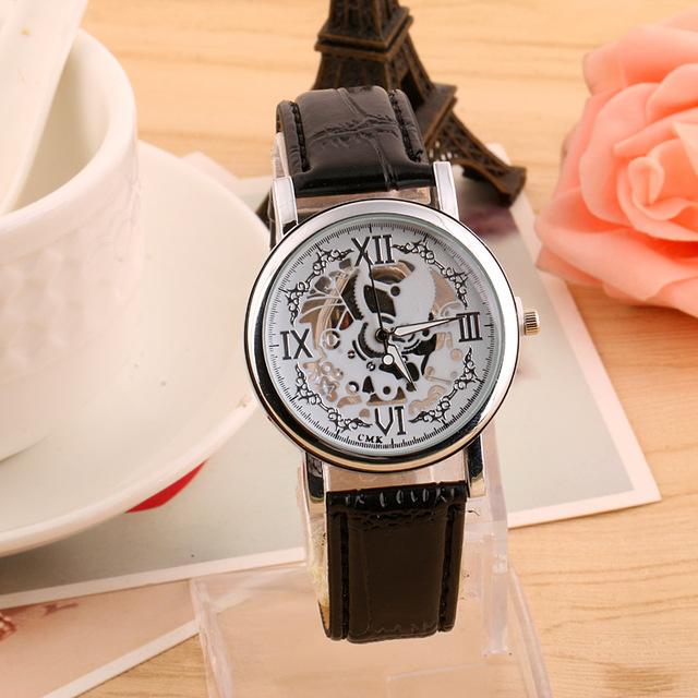 New Watch Men Business Fashion Skeleton Engraving Hollow Reloj Hombre Dress Wristwatch Leather Band Women Clock Relojes Mujer
