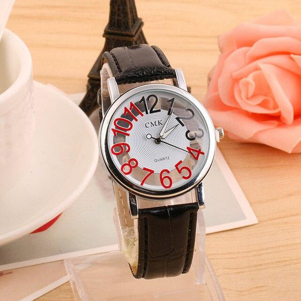 New Watch Men Business Fashion Skeleton Engraving Hollow Reloj Hombre Dress Wristwatch Leather Band Women Clock Relojes Mujer