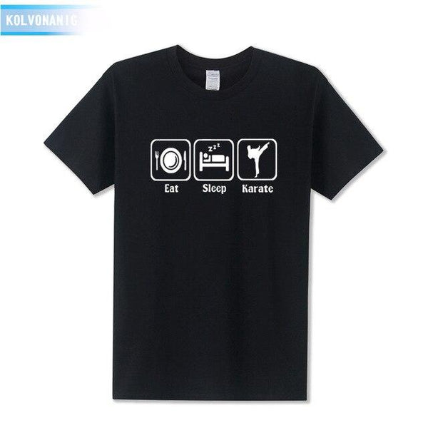 KOLVONANIG 2019 Summer Dress New Funny Eat Sleep Karate Funny Printed T Shirt Men's Sportswear Short Sleeve O-Neck Men T-shirt