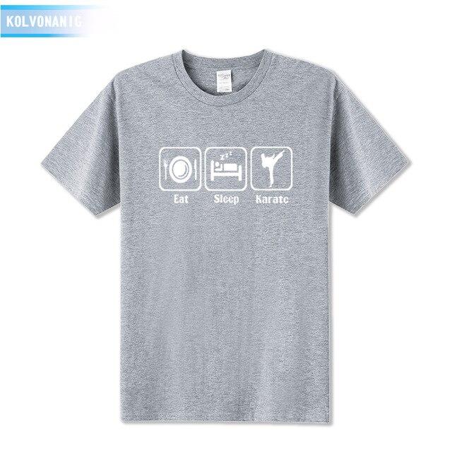 KOLVONANIG 2019 Summer Dress New Funny Eat Sleep Karate Funny Printed T Shirt Men's Sportswear Short Sleeve O-Neck Men T-shirt