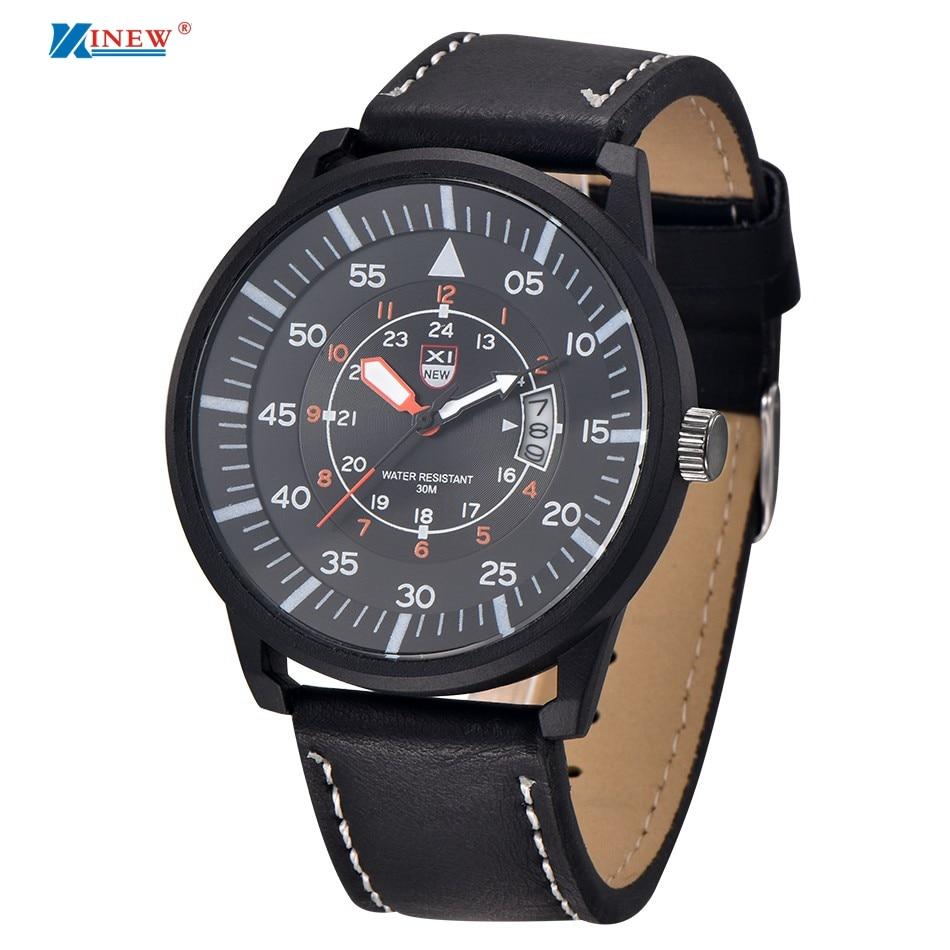 Xinew Watch Men Relogio Masculino Top Brand Luxury Military Army PU Leather Big Dial Analog Quartz Date Clock #BL2