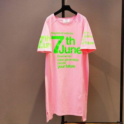 Graffiti Letter Print Short Sleeve Cotton Long Tee Women Casual Fashion Streetwear Loose T Shirt Top T-Shirt Dress/Sleep/Gown