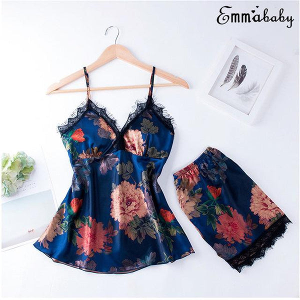 HIRIGIN Satin Lingerie Robe Sets Nightie Nightwear Night Dress Silk Lace 2pcs Sleep Suit