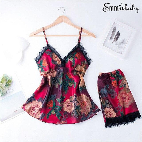 HIRIGIN Satin Lingerie Robe Sets Nightie Nightwear Night Dress Silk Lace 2pcs Sleep Suit