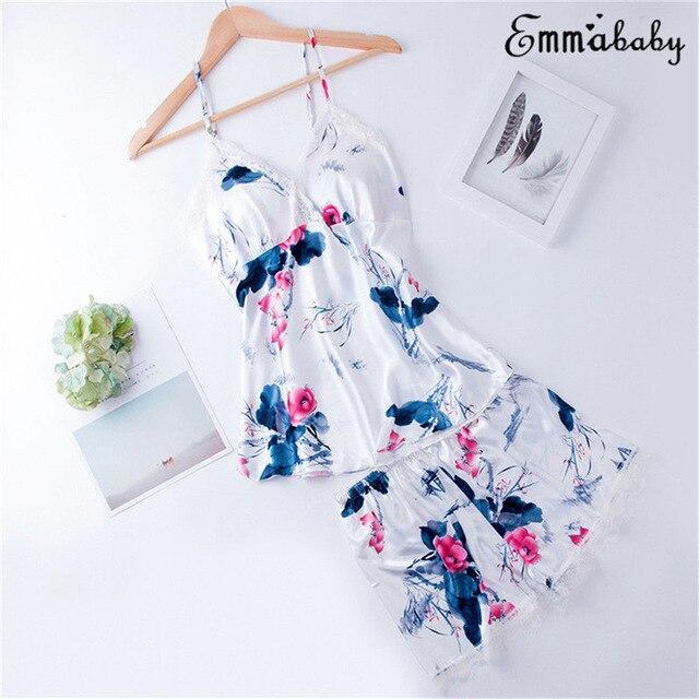 HIRIGIN Satin Lingerie Robe Sets Nightie Nightwear Night Dress Silk Lace 2pcs Sleep Suit