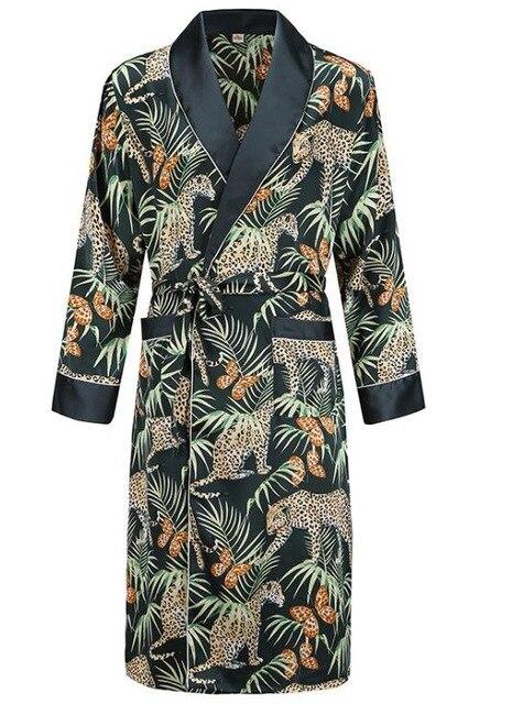 High Quality Silk Nightgown Sleepwear Loose Large-Size Dragon Dress Silky Long Sleeve mid-length bathrobe Home Suit for Men