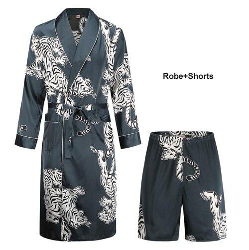 High Quality Silk Nightgown Sleepwear Loose Large-Size Dragon Dress Silky Long Sleeve mid-length bathrobe Home Suit for Men