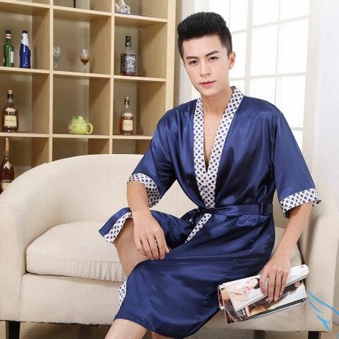 2019 summer men's silk satin bathrobe robe long solid silk pajamas men silk nightgown sleepwear kimono homme dressing