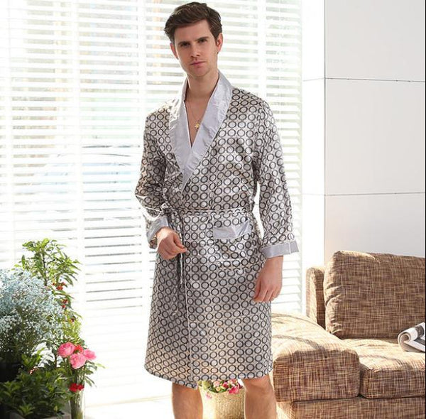 Luxury Designer Men's Silk Kimono Robe Plus 5XL Long Sleeve Sleepwear Bathrobe Oversized Satin Nightgown Summer Home Clothing