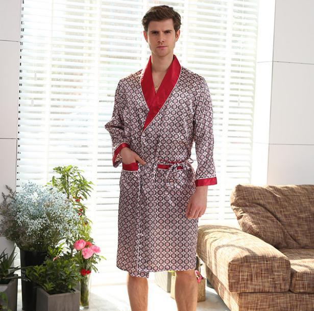 Luxury Designer Men's Silk Kimono Robe Plus 5XL Long Sleeve Sleepwear Bathrobe Oversized Satin Nightgown Summer Home Clothing