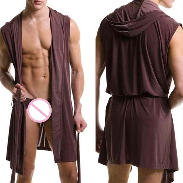 New 2019 Fashion Men's Nightgown Tracksuits/Sexy Ice Silk Summer Autumn Slim Sleeveless Nightgown