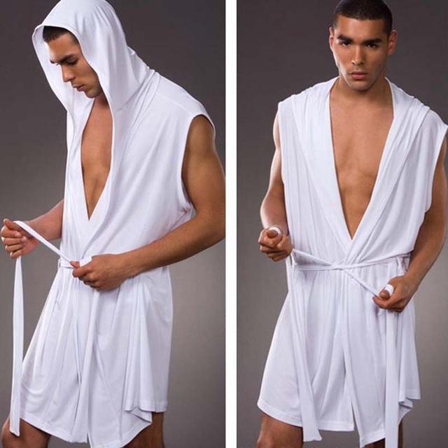 New 2019 Fashion Men's Nightgown Tracksuits/Sexy Ice Silk Summer Autumn Slim Sleeveless Nightgown