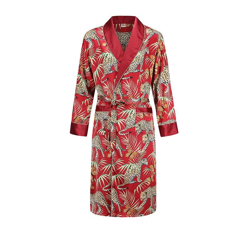 Silk nightgown Men's summer thin bathrobe Tiger nightgown Loose wedding robesilky long sleeve Sleeprobe Plus Size home wear