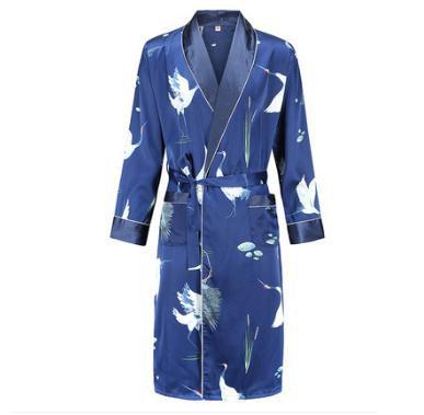 Silk nightgown Men's summer thin bathrobe Tiger nightgown Loose wedding robesilky long sleeve Sleeprobe Plus Size home wear
