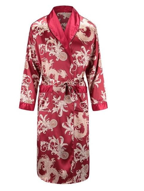 Silk nightgown Men's summer thin bathrobe Tiger nightgown Loose wedding robesilky long sleeve Sleeprobe Plus Size home wear