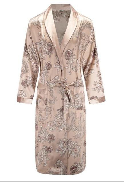 Silk nightgown Men's summer thin bathrobe Tiger nightgown Loose wedding robesilky long sleeve Sleeprobe Plus Size home wear