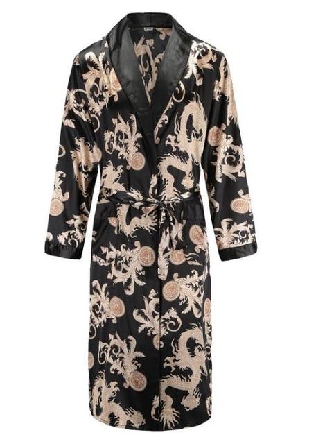 Silk nightgown Men's summer thin bathrobe Tiger nightgown Loose wedding robesilky long sleeve Sleeprobe Plus Size home wear
