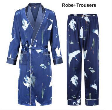 Silk nightgown Men's summer thin bathrobe Tiger nightgown Loose wedding robesilky long sleeve Sleeprobe Plus Size home wear