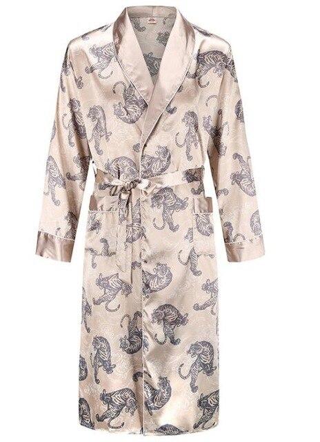Silk nightgown Men's summer thin bathrobe Tiger nightgown Loose wedding robesilky long sleeve Sleeprobe Plus Size home wear