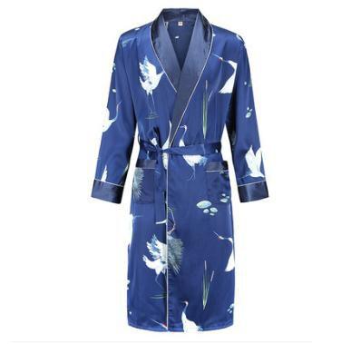 Silk nightgown Men's summer thin bathrobe Tiger nightgown Loose wedding robesilky long sleeve Sleeprobe Plus Size home wear