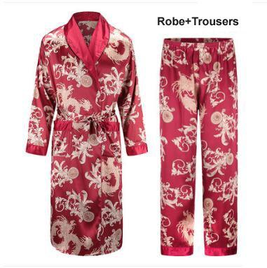 Silk nightgown Men's summer thin bathrobe Tiger nightgown Loose wedding robesilky long sleeve Sleeprobe Plus Size home wear