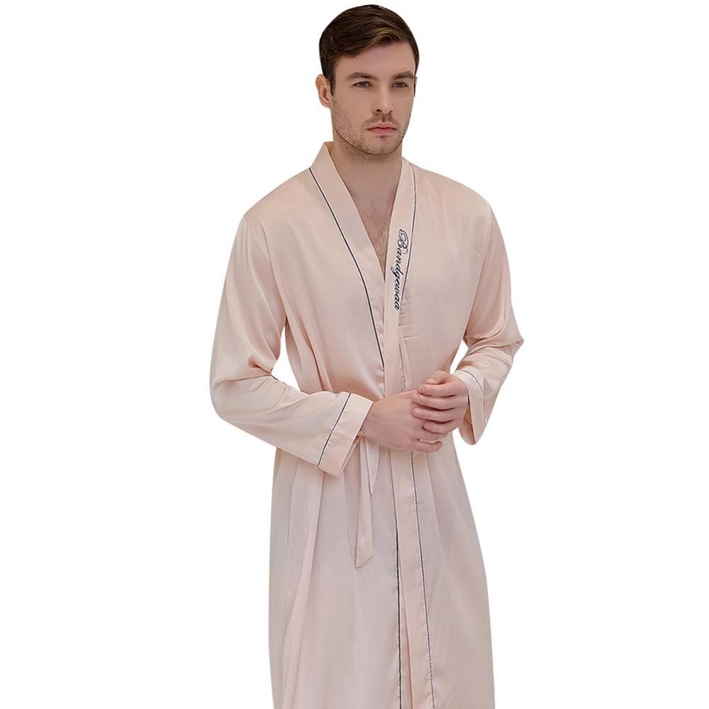 Faux Silk  Comfortable  Sleepwear  Men   v  Neck      Leisure  Waist Belt  Nightgown Faux Silk Spring And Autumn   Home Clothe