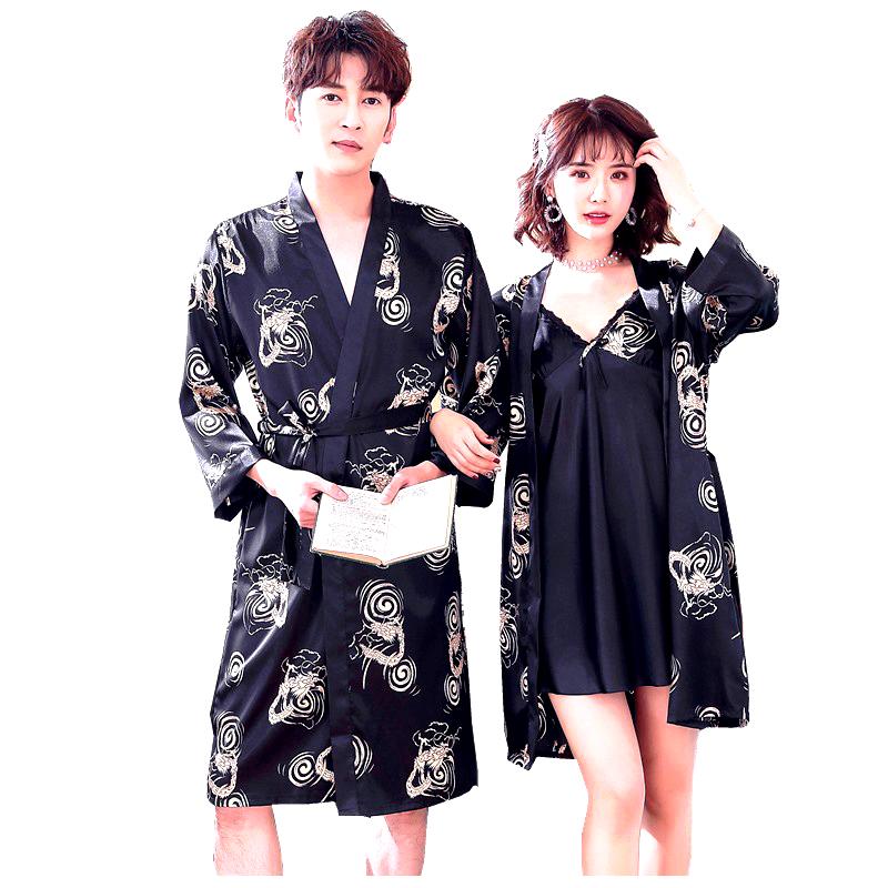 2019 summer mens silk pajamas pajama pyjamas pjs sleepwear robe robes nightgown robes plus beige blue striped