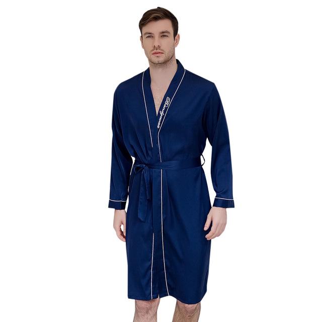 Faux Silk  Comfortable  Sleepwear  Men   v  Neck      Leisure  Waist Belt  Nightgown Faux Silk Spring And Autumn   Home Clothe