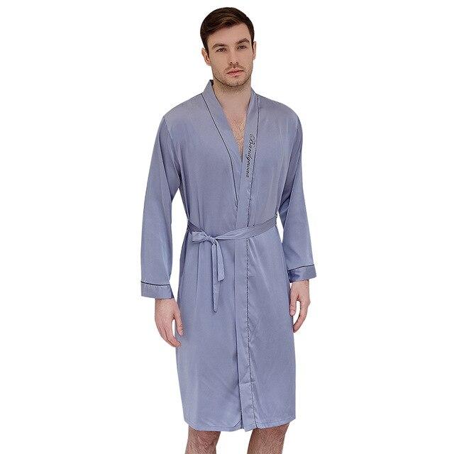 Faux Silk  Comfortable  Sleepwear  Men   v  Neck      Leisure  Waist Belt  Nightgown Faux Silk Spring And Autumn   Home Clothe