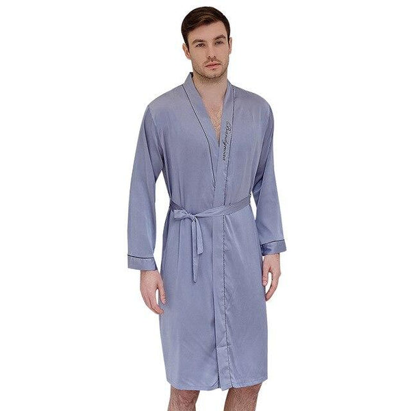 Faux Silk  Comfortable  Sleepwear  Men   v  Neck      Leisure  Waist Belt  Nightgown Faux Silk Spring And Autumn   Home Clothe