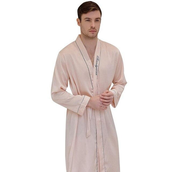 Faux Silk  Comfortable  Sleepwear  Men   v  Neck      Leisure  Waist Belt  Nightgown Faux Silk Spring And Autumn   Home Clothe
