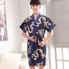 2019 summer navy blue chinese men's robe kimono faux silk bath gown bathrobe nightgown sleepwear hombre pijama