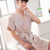 2019 summer navy blue chinese men's robe kimono faux silk bath gown bathrobe nightgown sleepwear hombre pijama