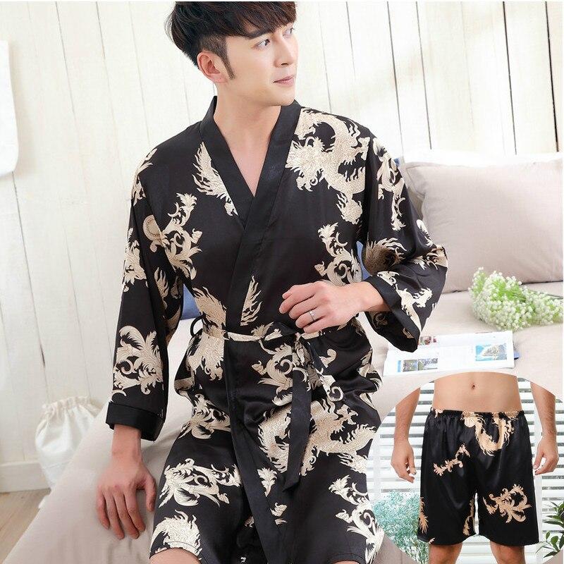 2019 summer men sexy silk rayon kimono bathrobe gown chinese style male robe nightgown sleepwear plus