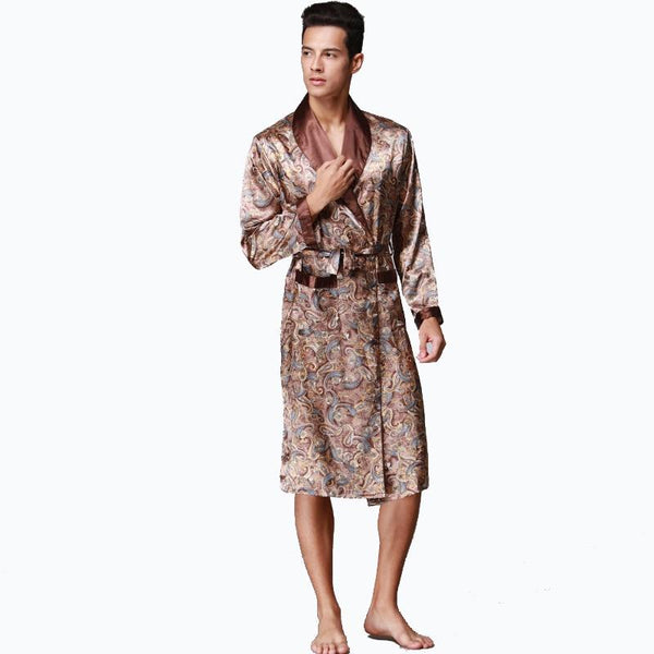 Men's Silk Satin Bathrobe Robe Long Sleeve  Silk Pajamas Men Silk Nightgown Sleepwear kimono home Dressing Gown
