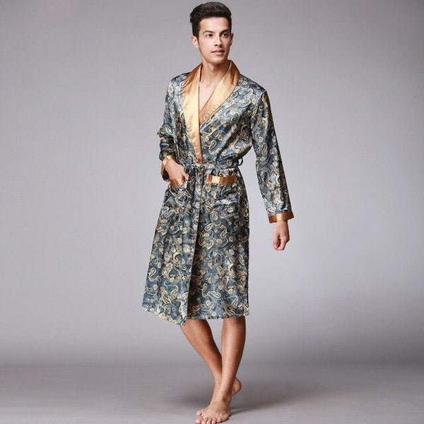 Men's Silk Satin Bathrobe Robe Long Sleeve  Silk Pajamas Men Silk Nightgown Sleepwear kimono home Dressing Gown
