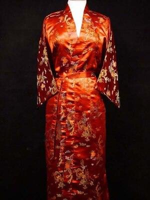 Free Shipping!Chinese Men's Silk Satin Bath Gown Nightgown Yukata Kaftan Robe Gown With Belt  S M L XL XXL XXXL Dragon MR001