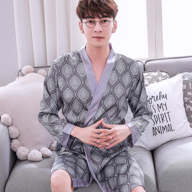 2019 summer mens kimono robe embroidery bath gown faux silk bathrobe nightgown sleepwear hombre pijama