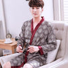2019 summer mens kimono robe embroidery bath gown faux silk bathrobe nightgown sleepwear hombre pijama