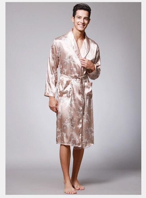 Top Grade Burgundy Male Silk Kimono Kaftan Robe Gown Chinese Men's Rayon Nightwear Nightgown Loose leisure Bathrobe Sleepwear