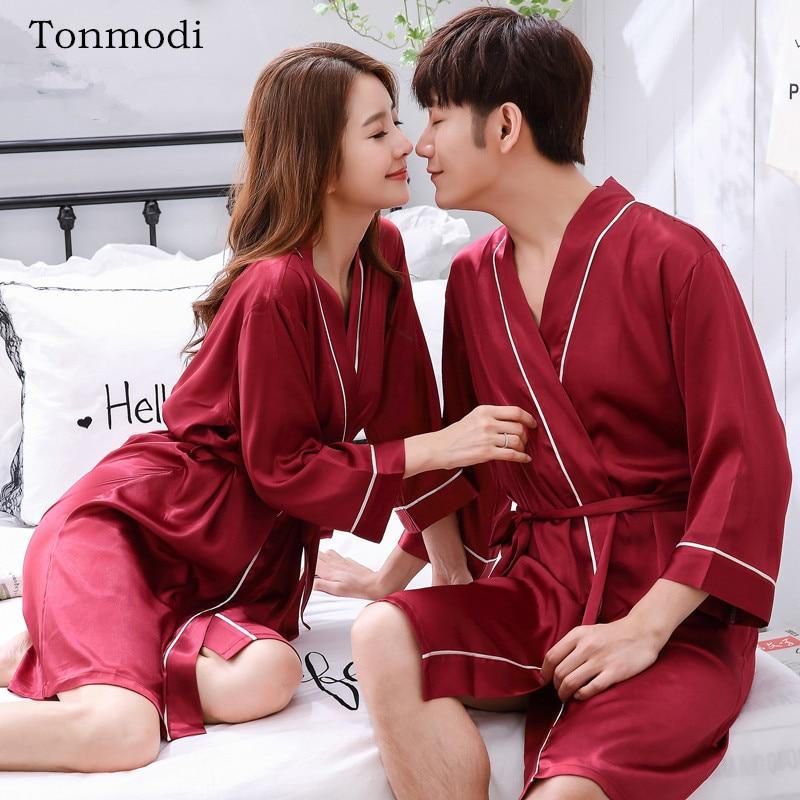 Women's Robes kimono Silk Sleepwear Men Women Lounge Nightgown Bathrobe