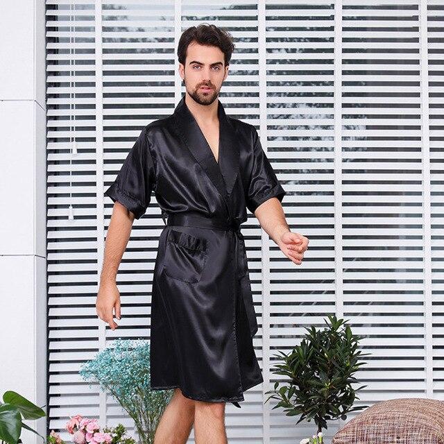 Men's Robe Bathrobe Silk Nightgown Pajamas Kimono Home Bath Gown Summer Short-Sleeve With Shorts 2 Pcs Sleepwear Print Plus Size