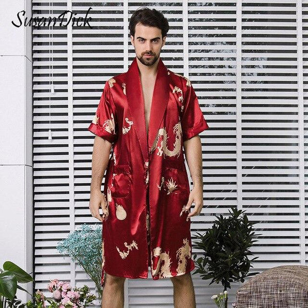 SusanDick 2019 Men Silk Robe Set Half Sleeve Comfortable China Satin Pajamas Nightgowns Man Summer Autumn Sexy Kimono Shorts Set