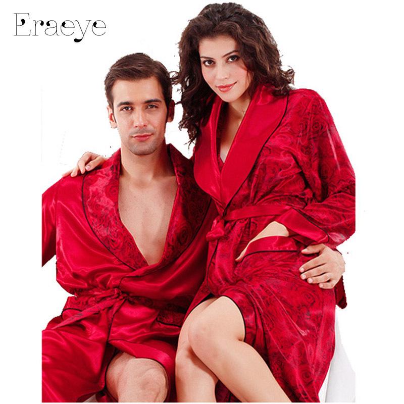 ERAEYE The Men's Faux Silk Satin Kimono Robe Red Long Sleeve Bathrobe Nightgown Gown Yukata Pajamas Bathrobe Housecoat Nightwear