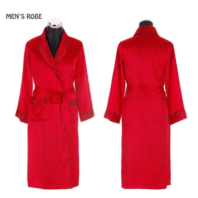ERAEYE The Men's Faux Silk Satin Kimono Robe Red Long Sleeve Bathrobe Nightgown Gown Yukata Pajamas Bathrobe Housecoat Nightwear