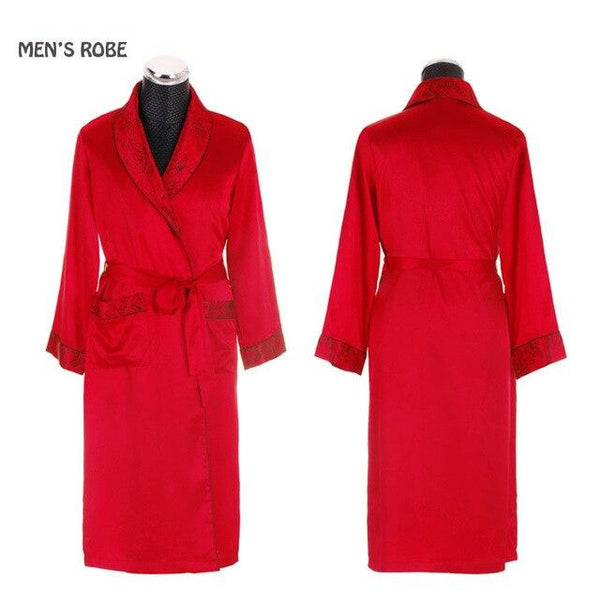 ERAEYE The Men's Faux Silk Satin Kimono Robe Red Long Sleeve Bathrobe Nightgown Gown Yukata Pajamas Bathrobe Housecoat Nightwear