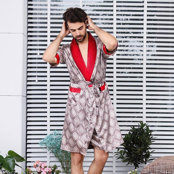 Luxury Designer Men's Silk Kimono Robe Plus 5XL Short Sleeve Sleepwear Bathrobe Oversized Satin Nightgown Summer Home Clothing